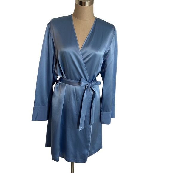 Vintage Patricia Fieldwalker 100% Silk Robe Wrap Tie Waist Blue Lightweight S - Picture 1 of 15